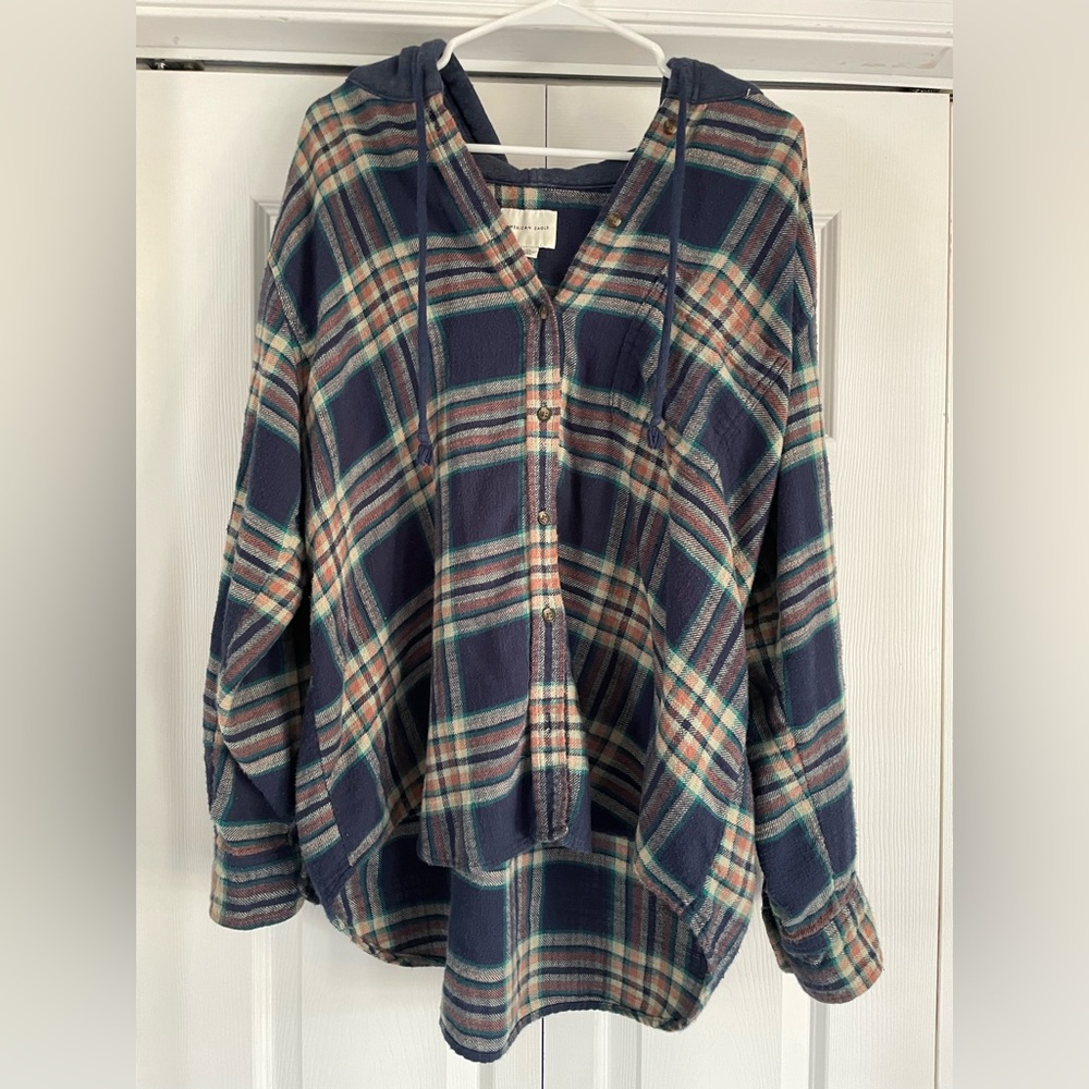 American Eagle Hooded Flannel - Navy - Women’s L
